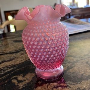 Fenton Hobnail cranberry glass vase